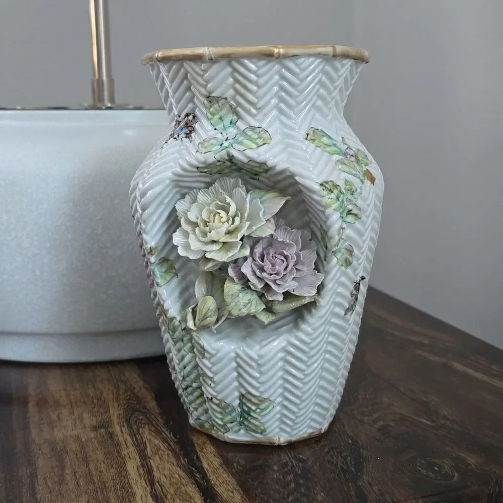 Japanese Porcelain Floral Wall Pocket
